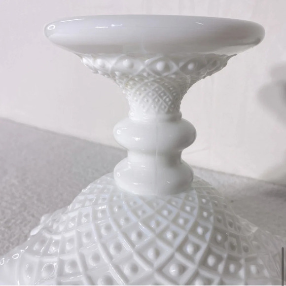 Vintage Fenton Milk Glass Hobnail Ruffle Edge Pedestal Compote Candle Holder - Picture 12 of 15